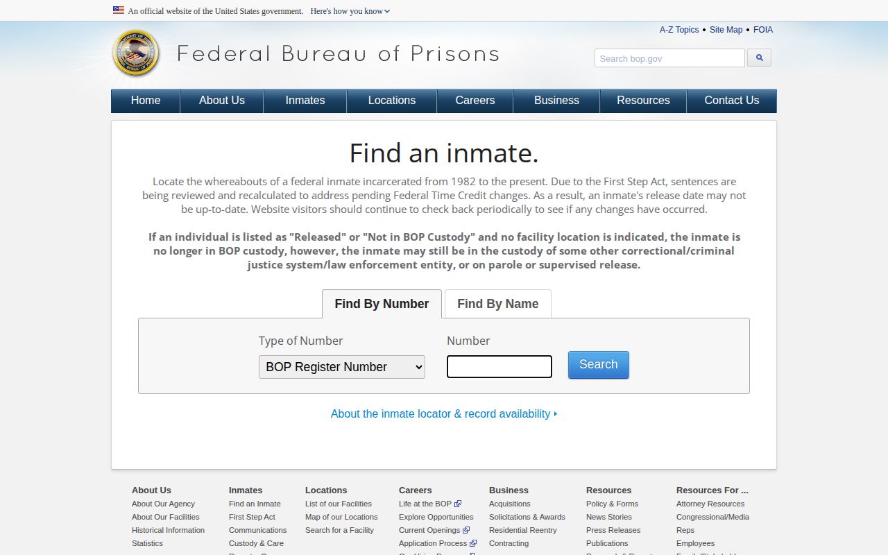 Federal release locator for a Tioga County custody search
